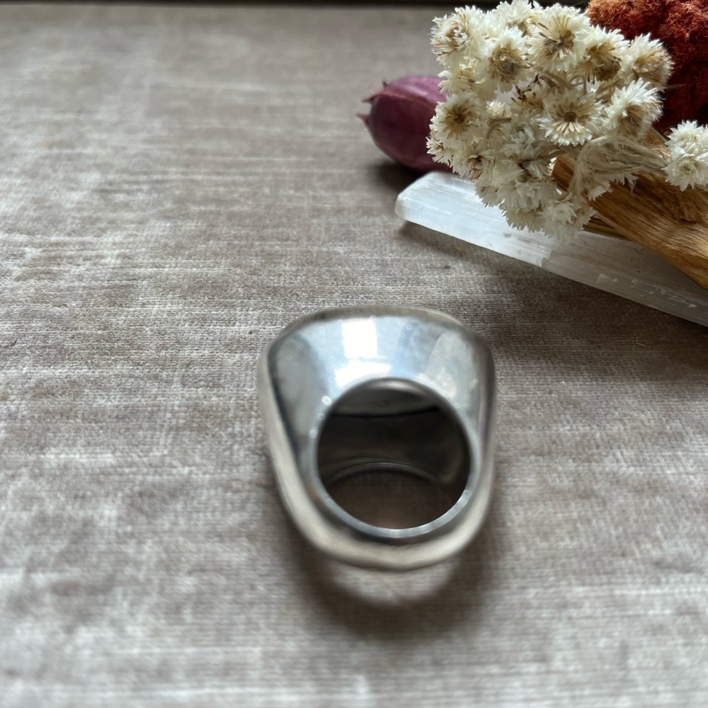 PIANEGONDA Sterling Silver Black Cabochon Rutilated Quartz Cocktail Ring Size 7 - Picture 6 of 9